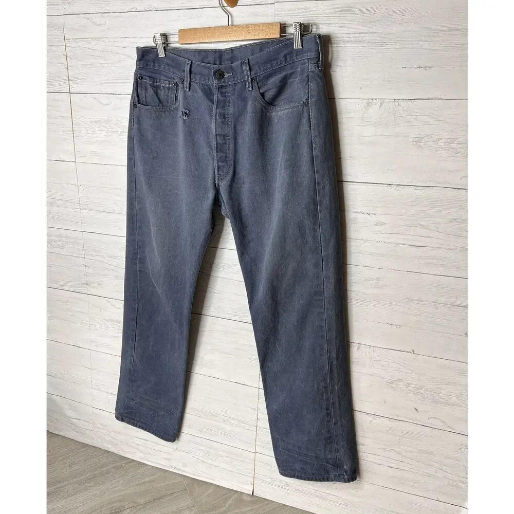 Levis Jeans Mens Size 34 X 30 Slate Blue Gray 501 Button Fly Straight Leg